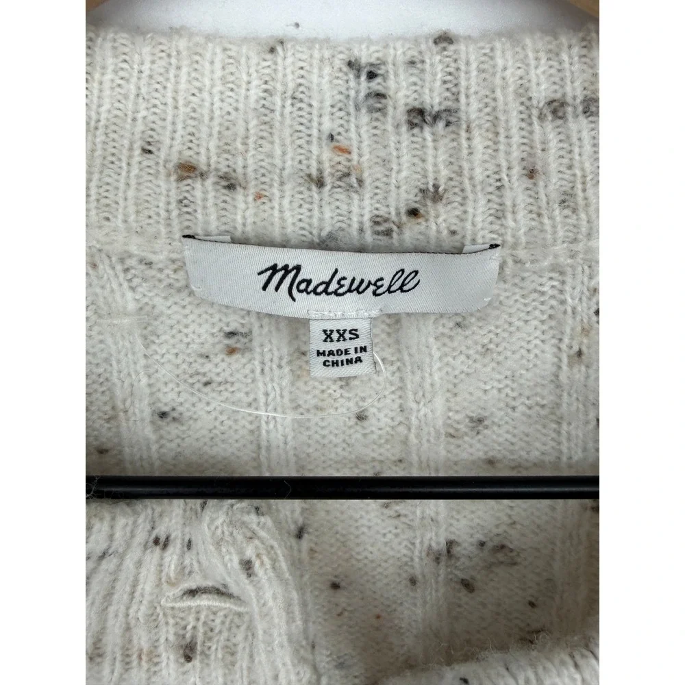 Madewell‎ Donegal Henley Sweater Women XXS Cream Ribbed Cozy Preppy Cabincore
